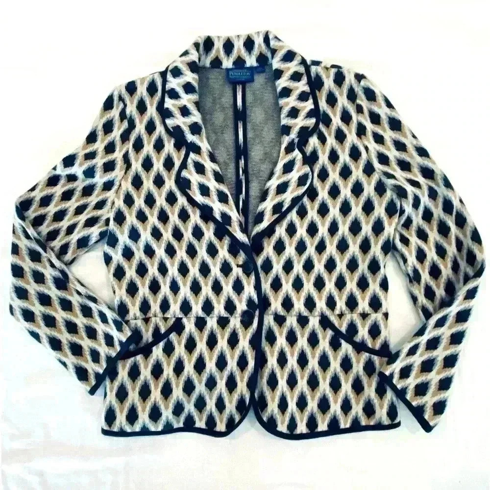 Pendleton Woolen Mills Grey Tan Black Patterned Blazer Jacket Women’s Size L
